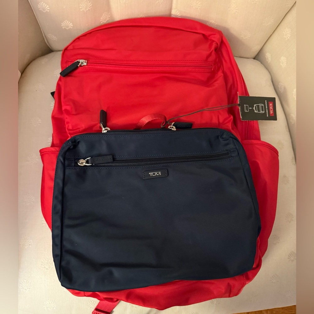 NWT Tumi Bold Red and Deep Blue Foldable Backpack